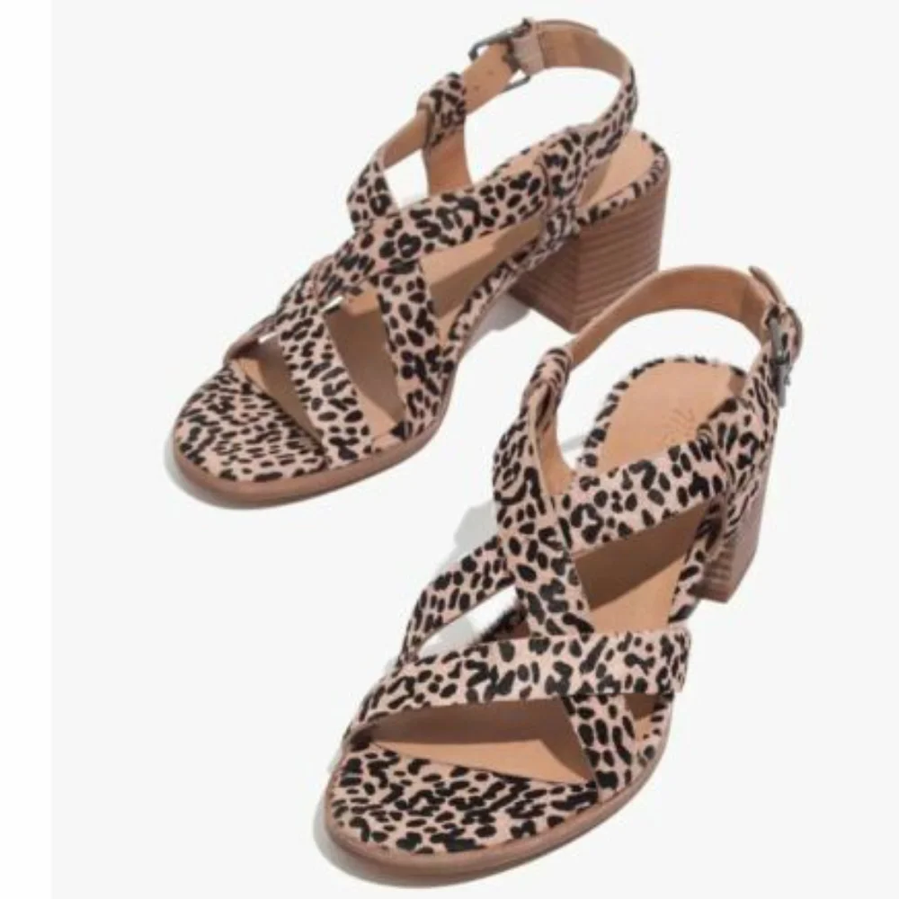 Madewell Leopard Print Tan and Black Block Heel Sandals